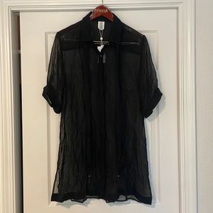 Trina Turk Swim Cover Up SICILY SCARF COLLAR SHIRTDRESS Black L